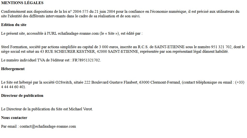 Mentions Légales Échafaudage Roanne